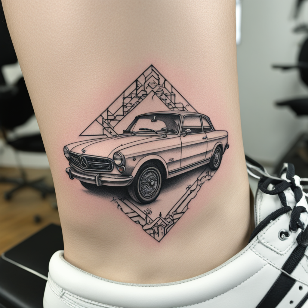 Car Framed By Long Uninterrupted Pathway, Car & Automotive Tattoo Designs tattoo design, tattoo inspiration